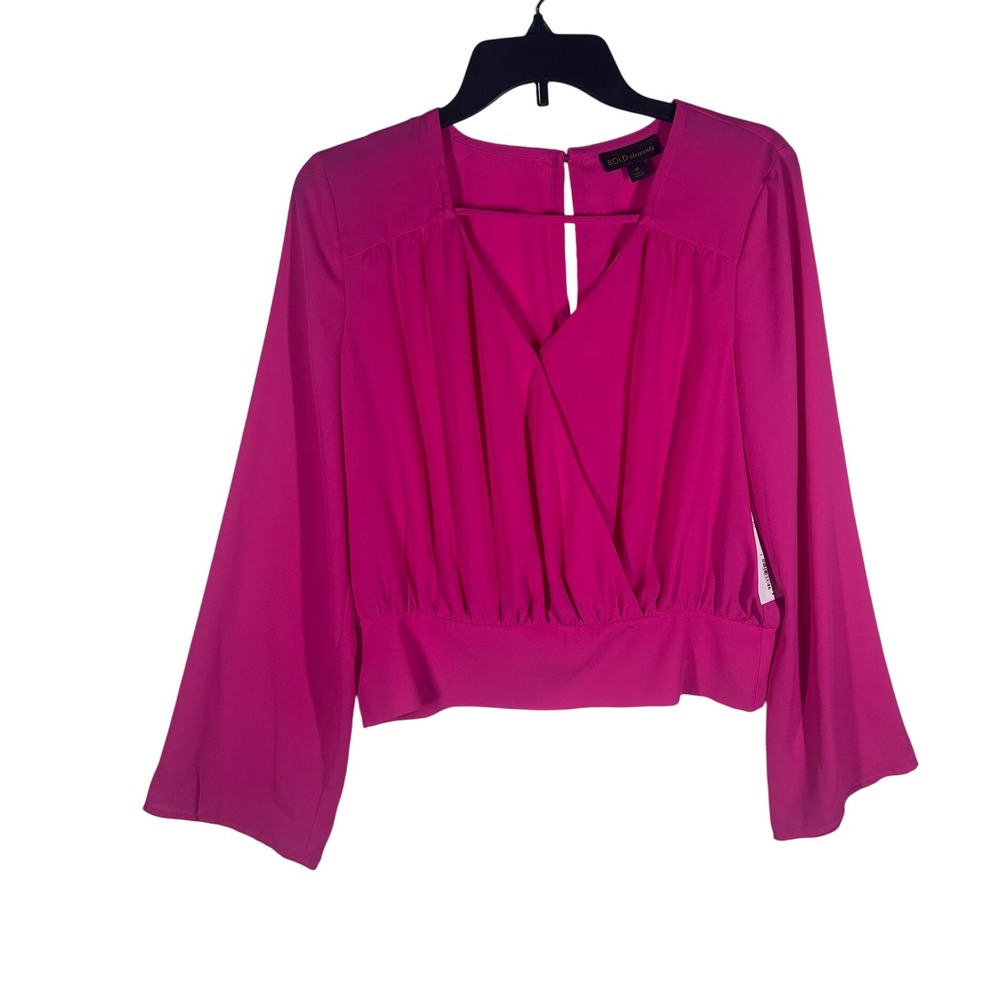 Bold Elements‎ Pink Long Sleeve Blouse Top Square Neck Women's Medium NEW